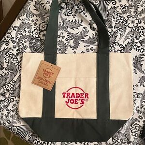 Trader Joe's Cream and Black Canvas Tote Bag